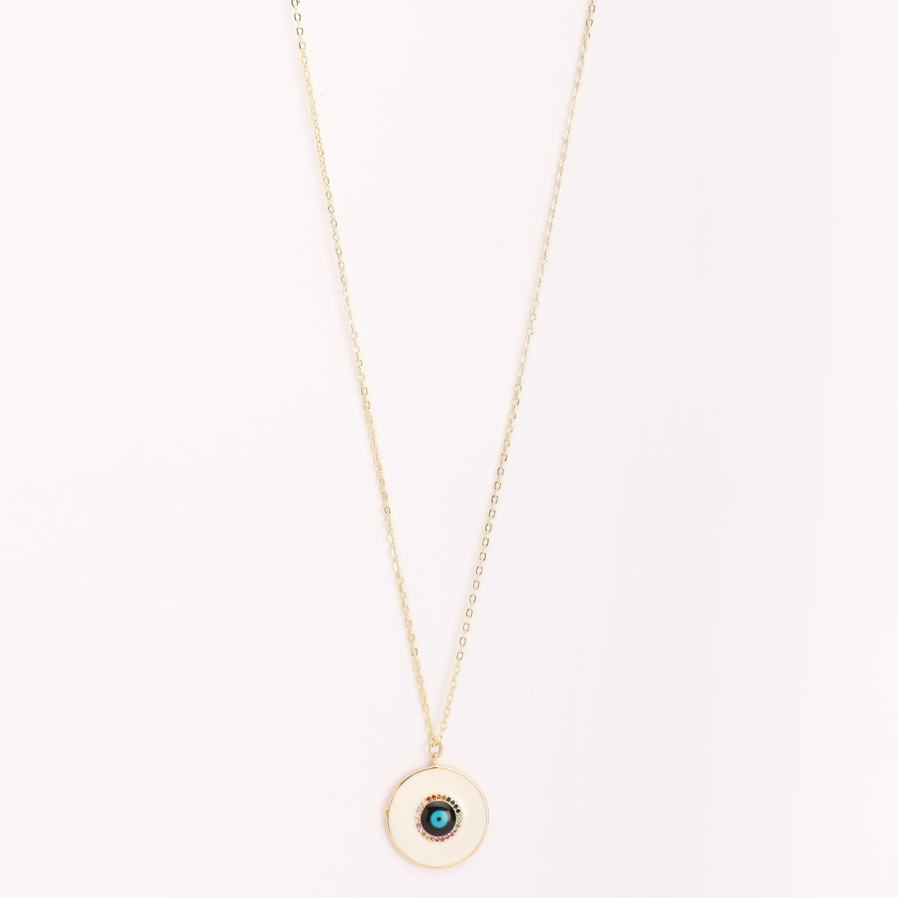 Gold Plated White Evil Eye Pendant