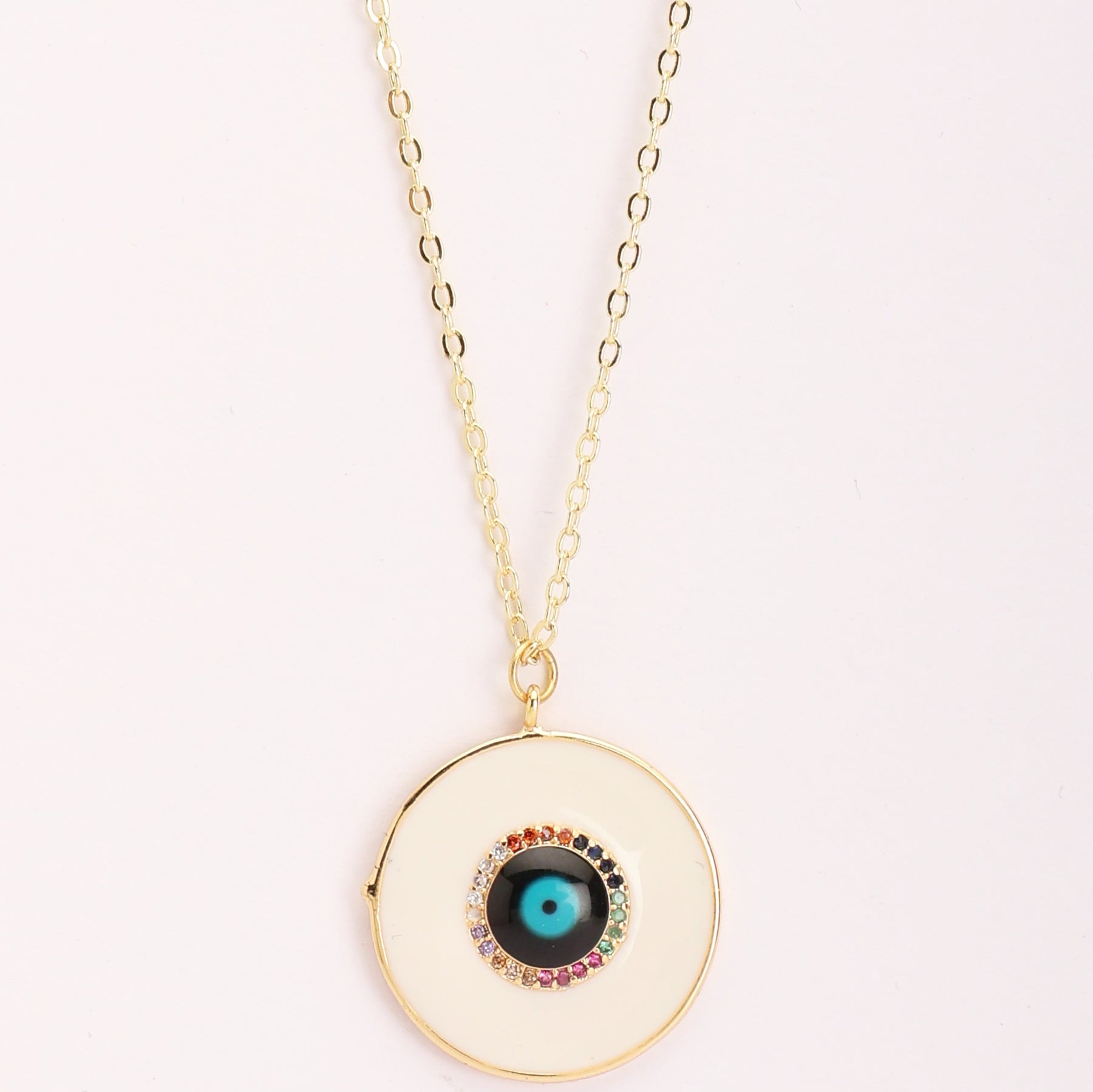 Gold Plated White Evil Eye Pendant