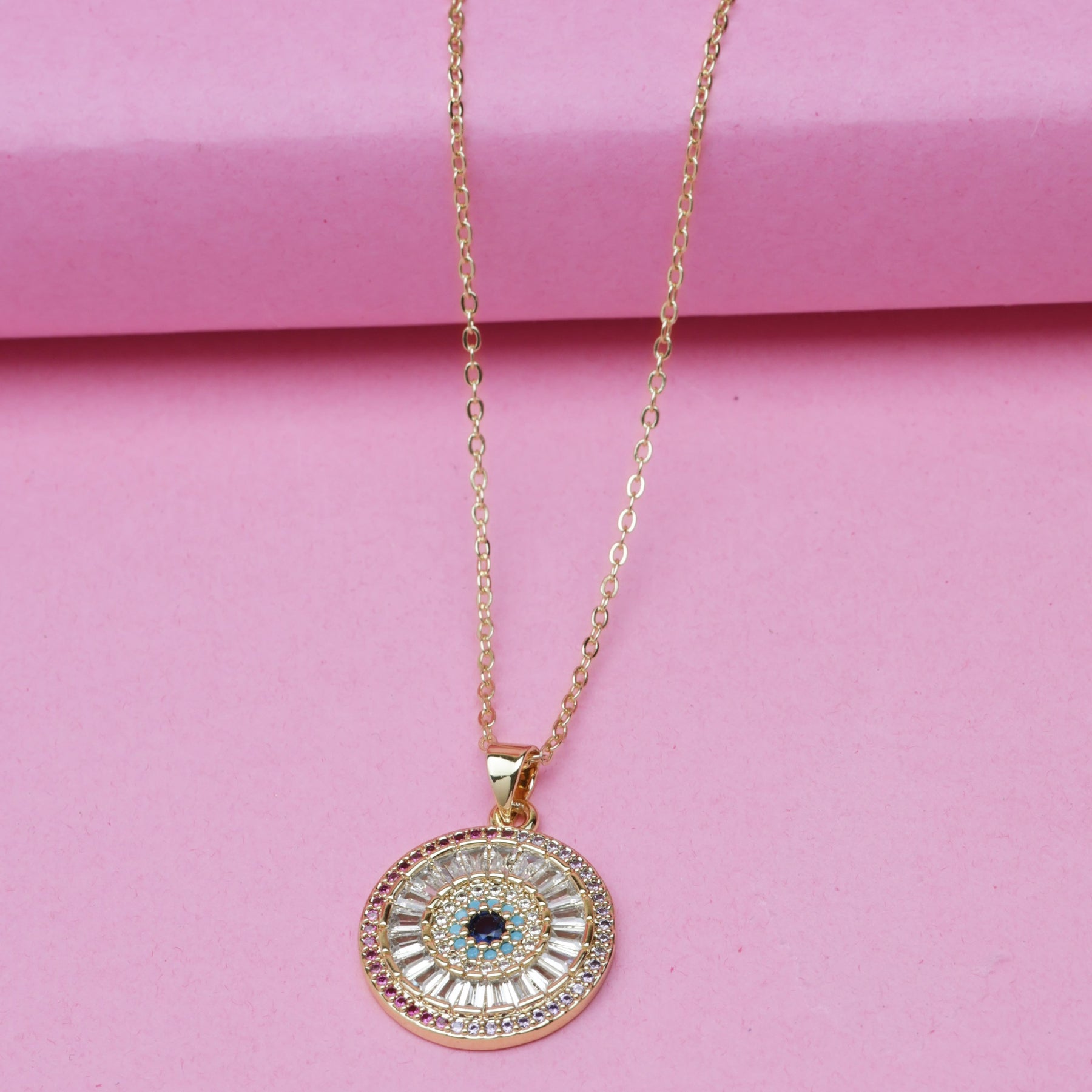 Gold Plated American Diamond Polki Evil Eye Pendant
