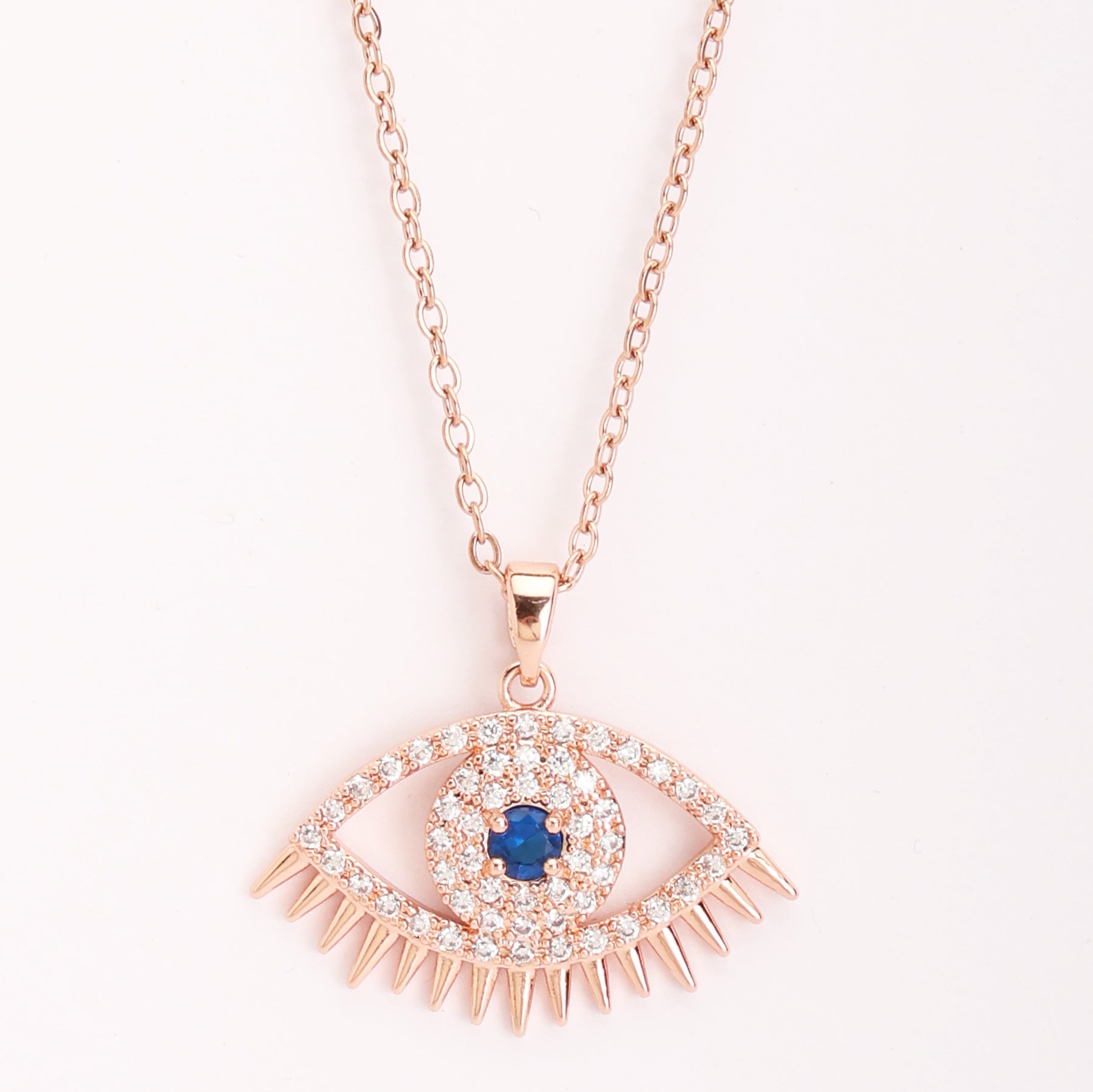 Rose Gold Blue Evil Eye Lashes Pendant
