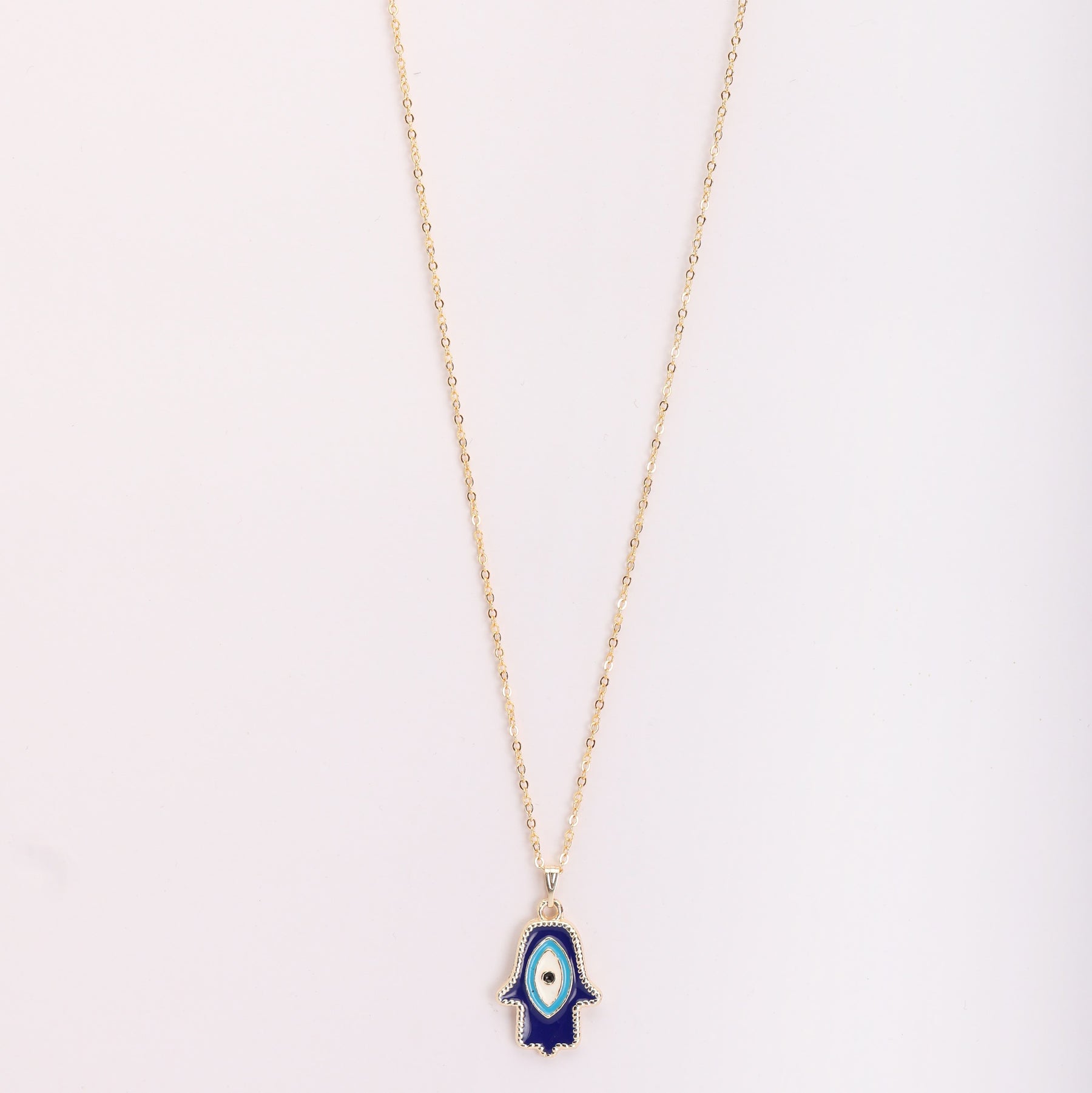 Gold Plated Blue Hamsa Pendant