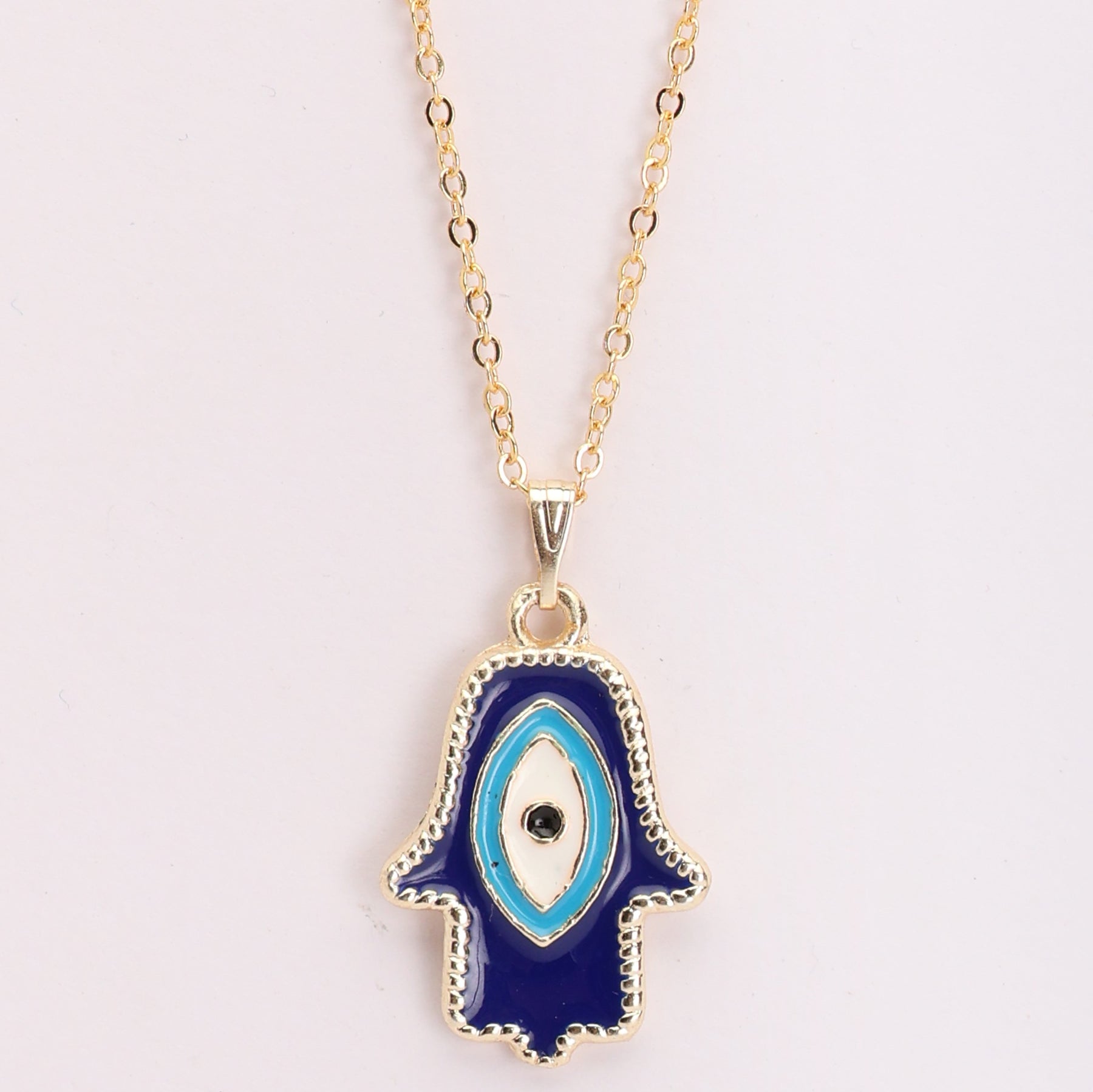 Gold Plated Blue Hamsa Pendant