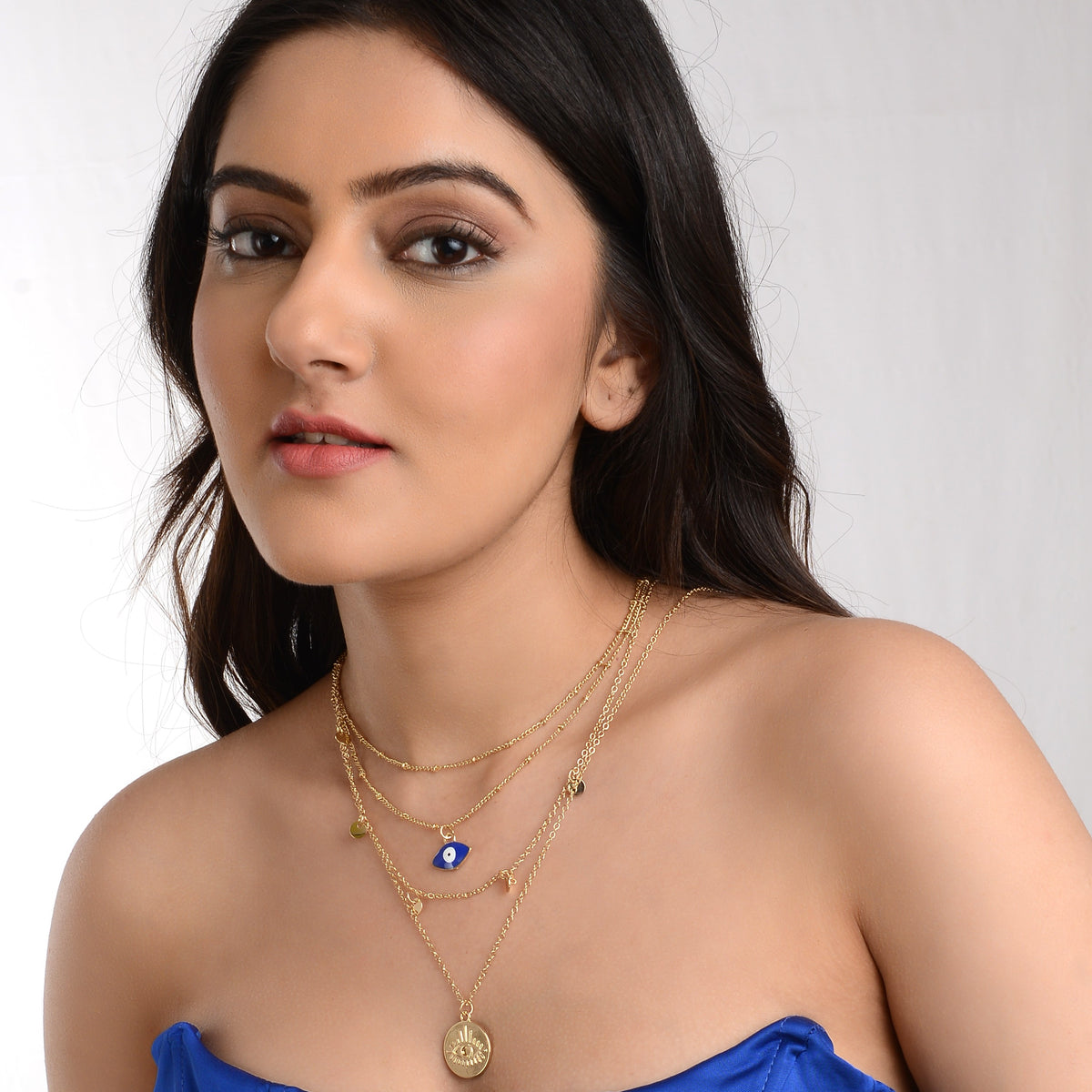 Glare Multi - Layer  18k Gold Polish Evil Eye Pendant Chain