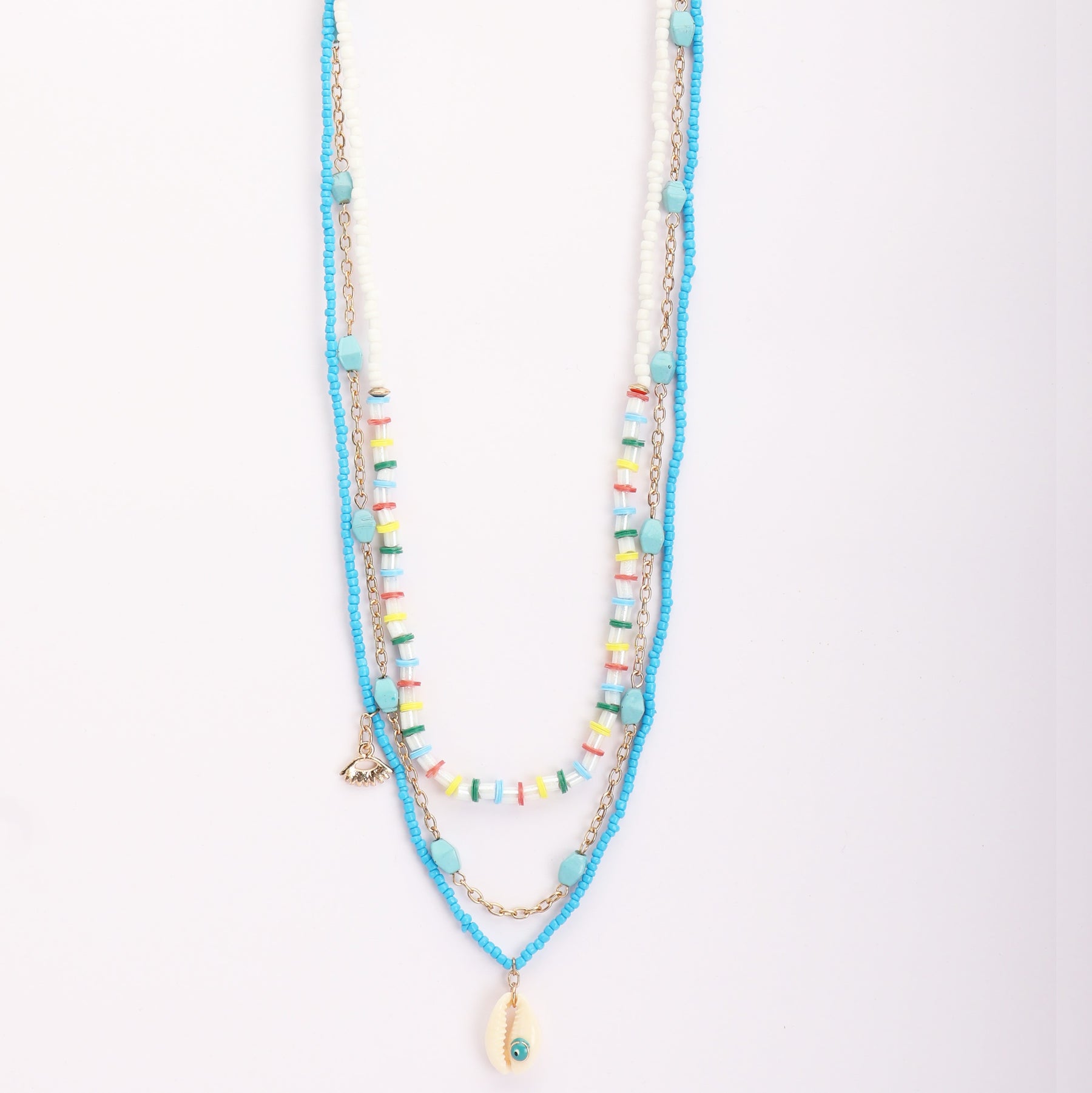 Blue Shell Multi Layer Long Pendant Chain