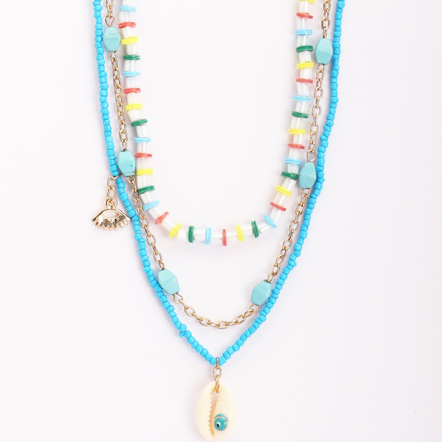 Blue Shell Multi Layer Long Pendant Chain