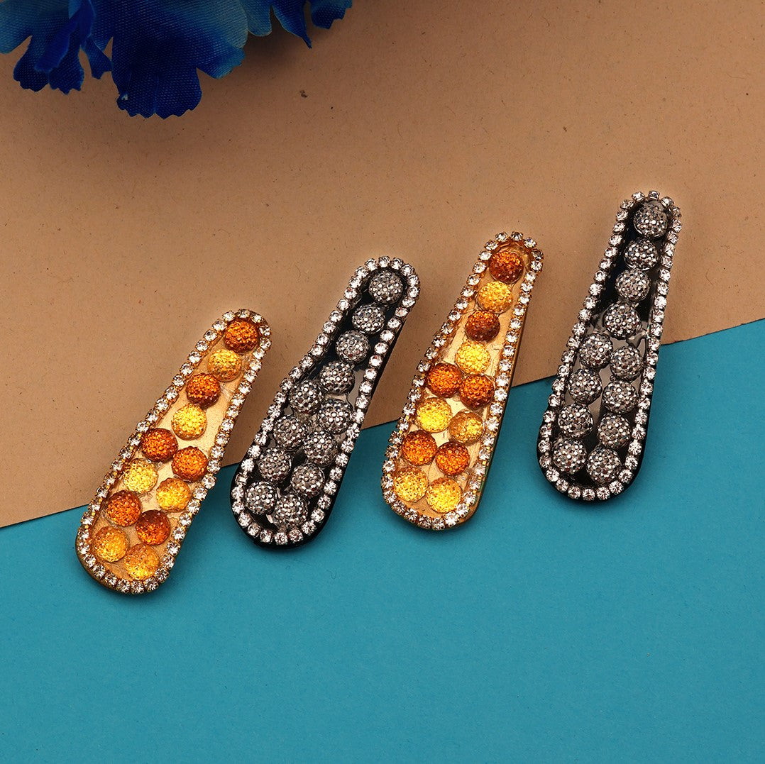 Laida Women Set of 4 Metal Embellished Tic Tac Hair Clip
