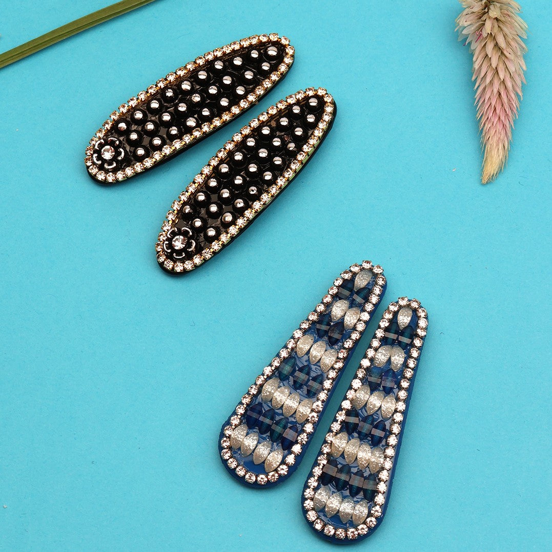 Laida Women Set of 4 Embellished Metal Tic Tac Hair Clip