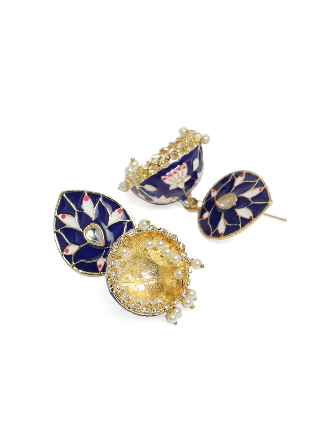 Navy Blue & Gold-Plated Enameled Meenakari Dome Shaped Jhumkas