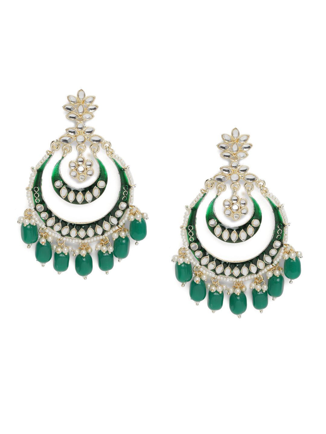 Green & Gold-Plated Crescent Shaped Chandbalis