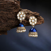 Blue & Gold-Toned Dome Shaped Jhumkas