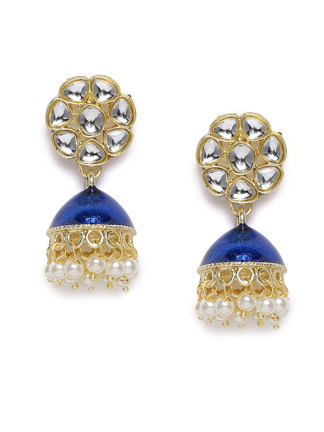 Blue & Gold-Toned Dome Shaped Jhumkas