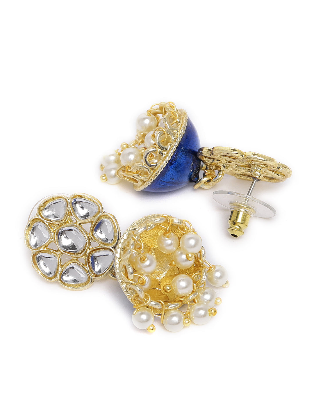 Blue & Gold-Toned Dome Shaped Jhumkas