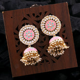 Gold-Plated & Pink Dome Shaped Jhumkas