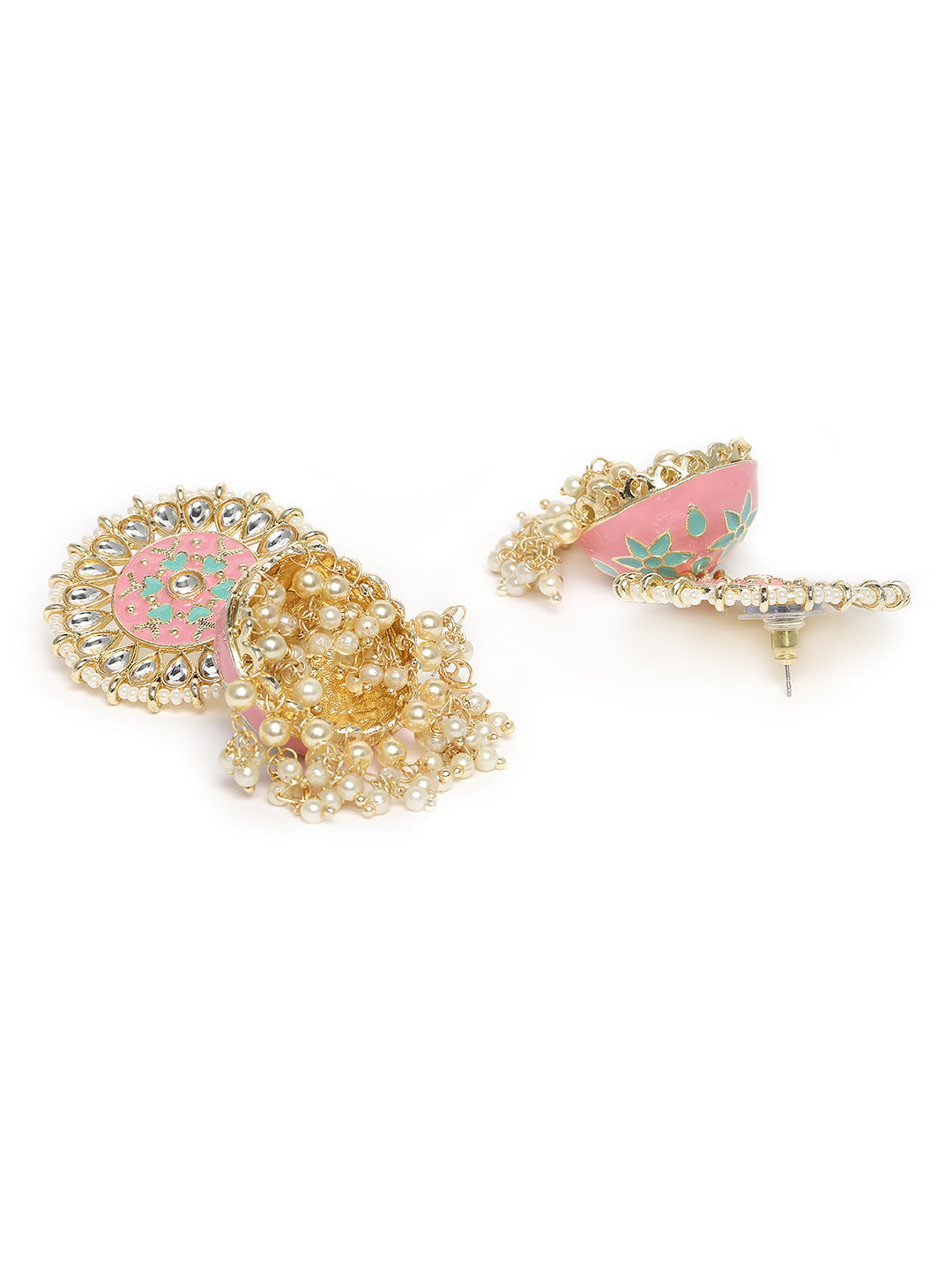 Gold-Plated & Pink Dome Shaped Jhumkas