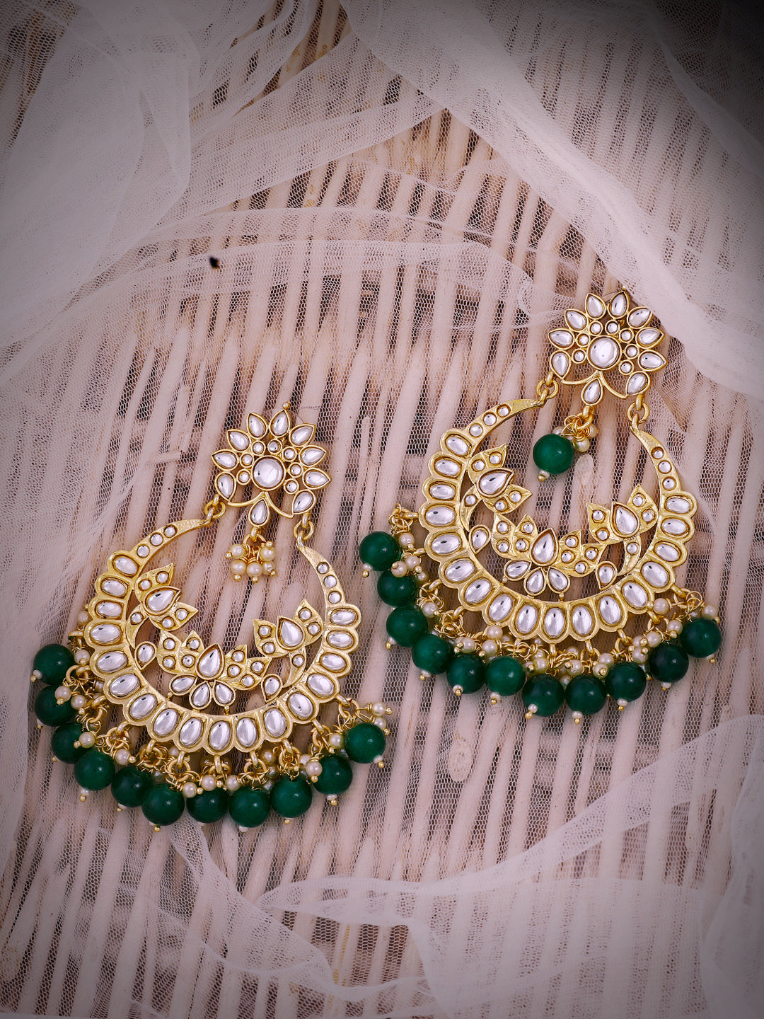 Gold-Plated & Green Classic Chandbalis