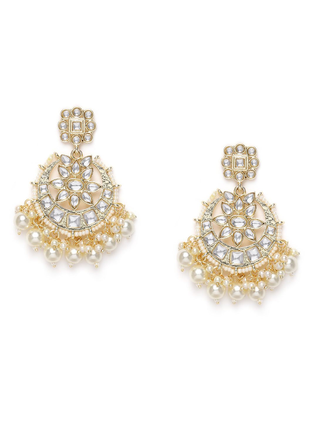 Gold-Plated Kundan-Studded Handcrafted Crescent Shaped Chandbalis