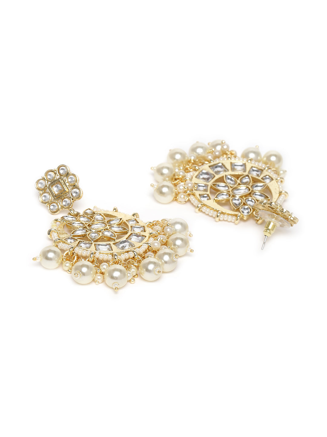 Gold-Plated Kundan-Studded Handcrafted Crescent Shaped Chandbalis