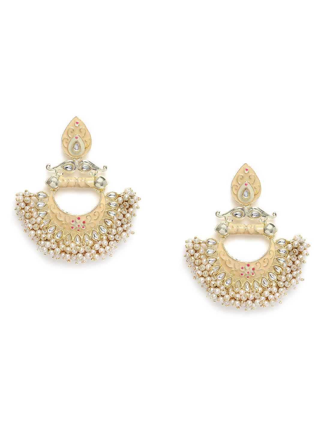 White & Gold Plated Handcrafted Pearl Crescent Shaped Chandbalis