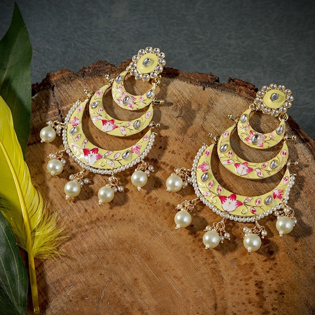Gold-Plated Crescent Shaped Embellished Chandbalis