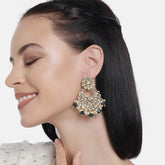 Gold-Plated & White Kundan Studded Crescent Shaped Chandbalis