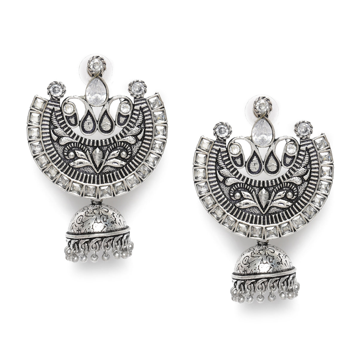 Silver-Plated Dome Shaped Oxidized Jhumkas