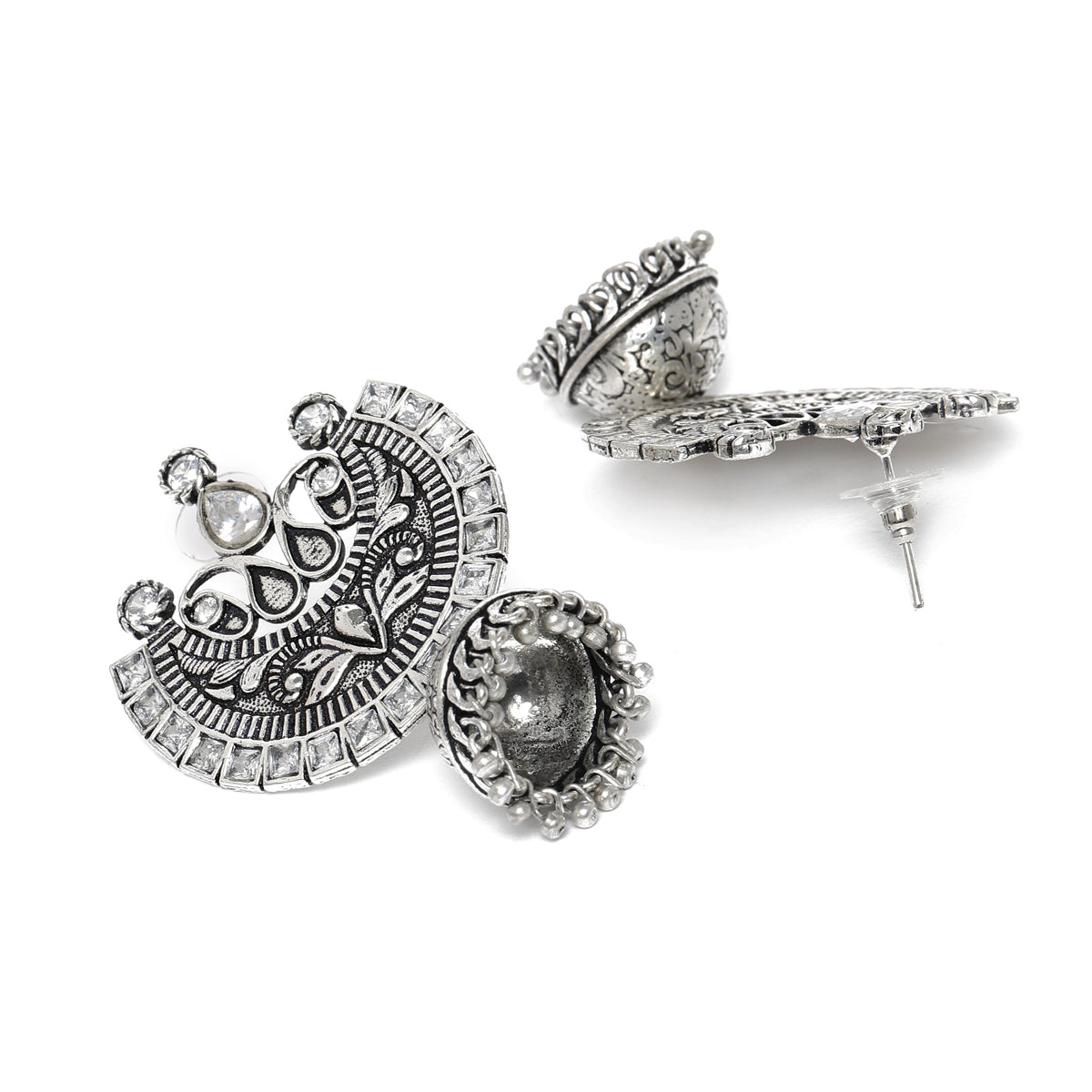 Silver-Plated Dome Shaped Oxidized Jhumkas