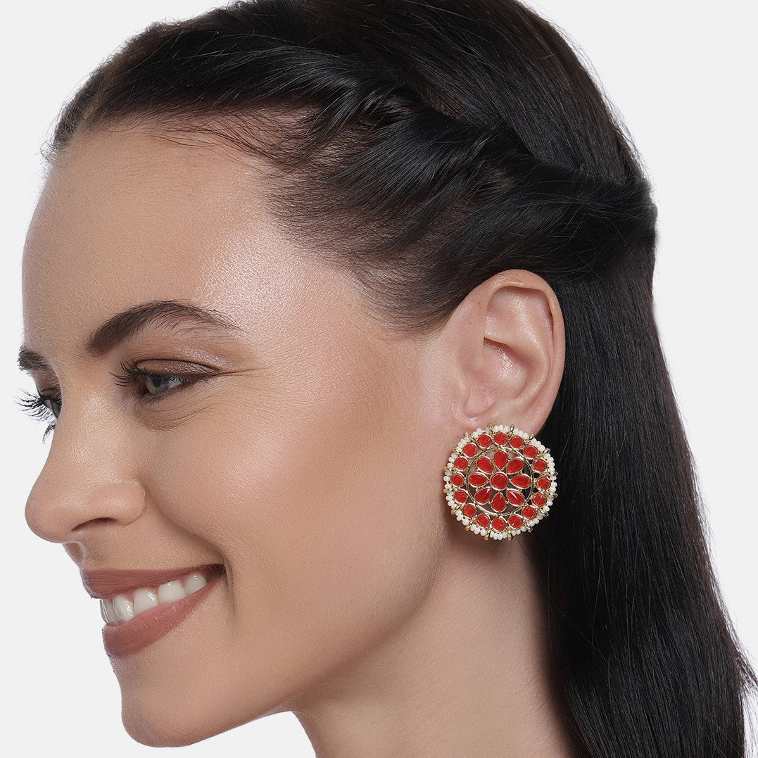 Maroon Gold Plated Circular Studs