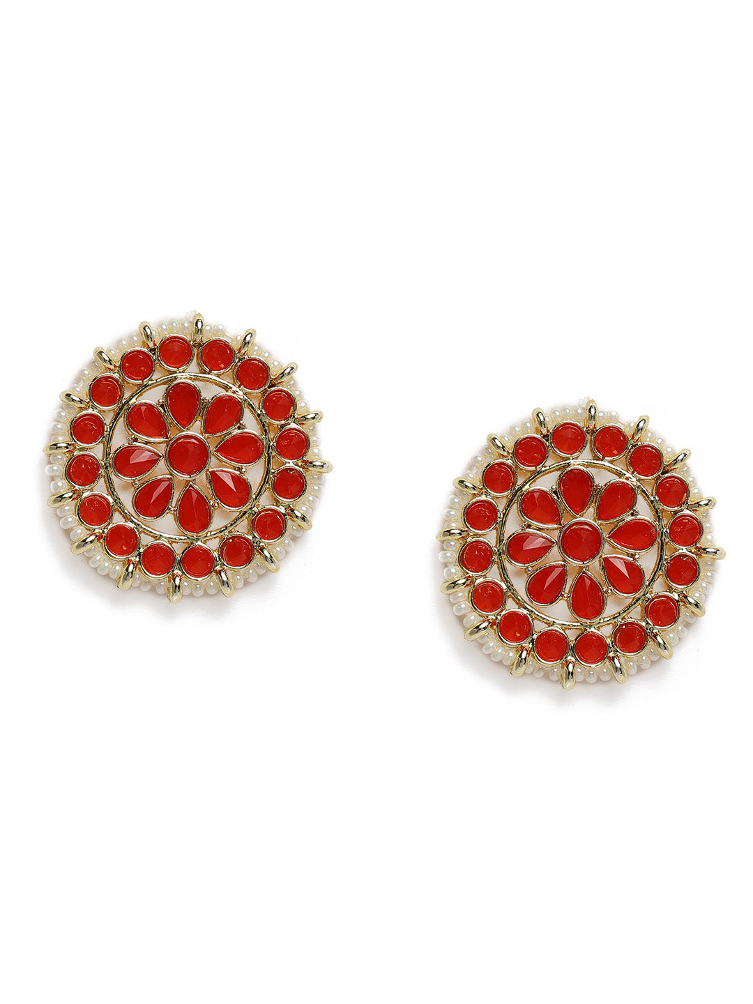 Maroon Gold Plated Circular Studs