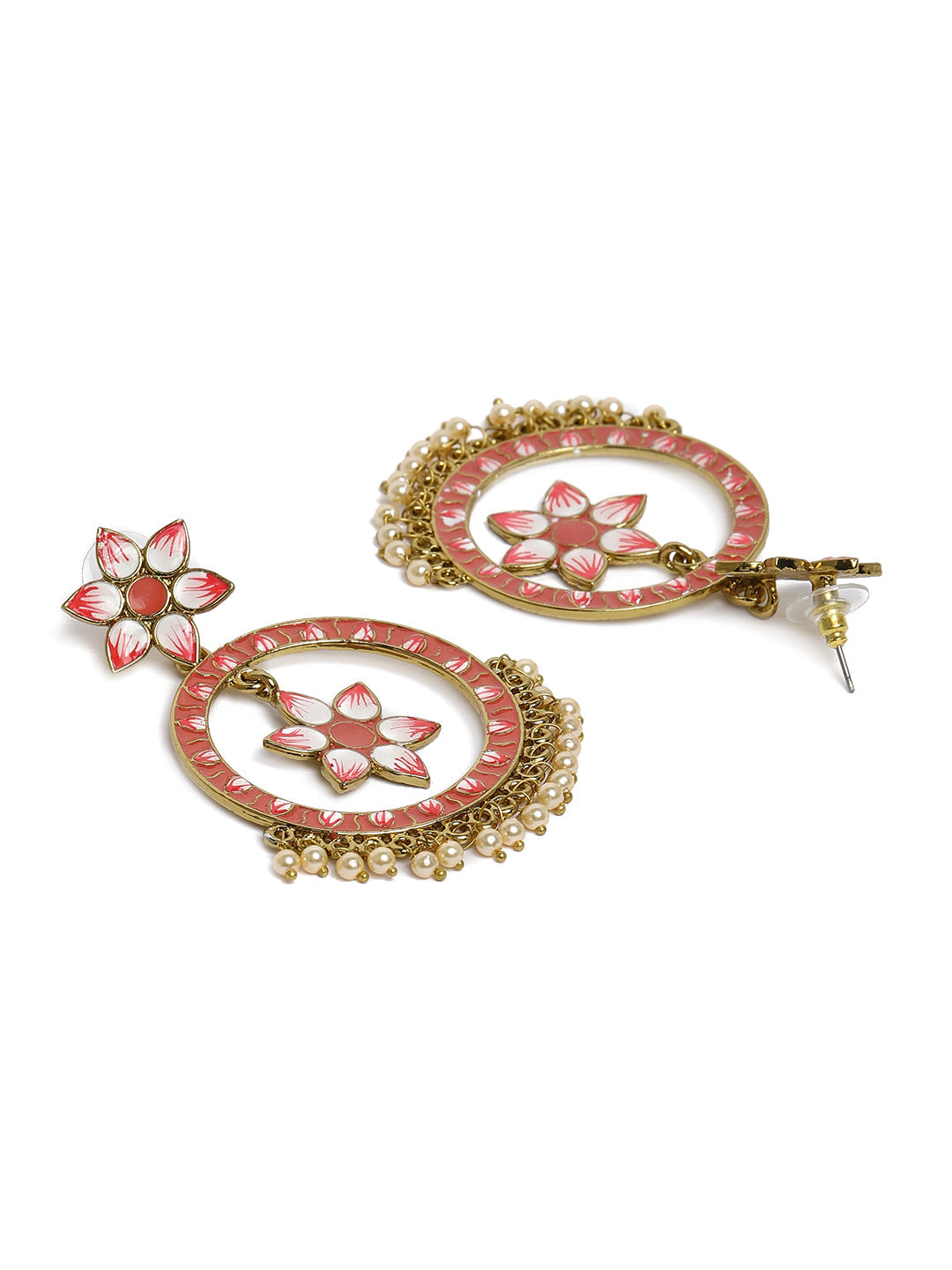 Pink & Gold Plated Floral Drop Earrings
