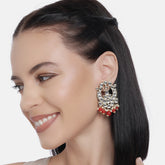 Gold-Plated & White Kundan Studded Circular Drop Earrings