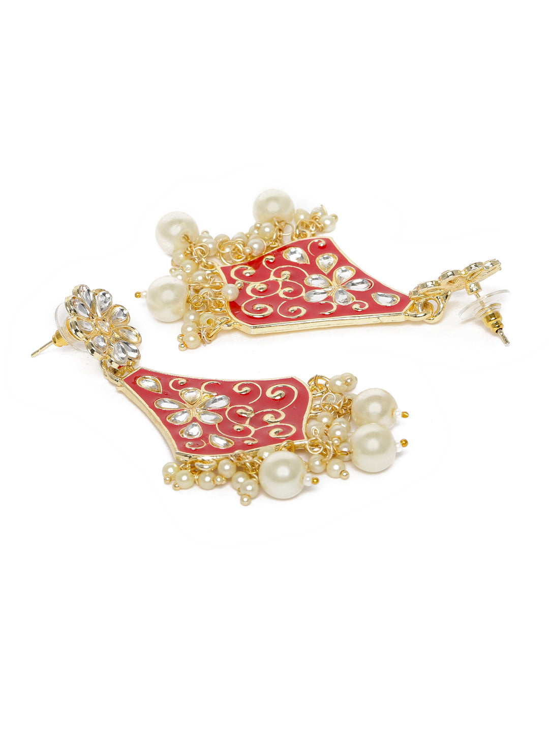 Gold-Plated & Red Classic Drop Earrings