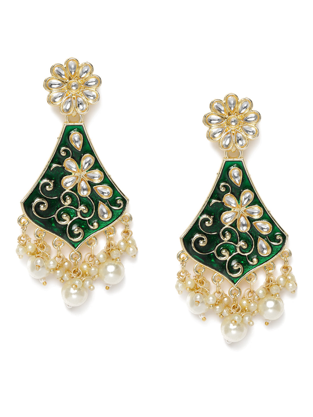 Gold-Plated & Green Classic Drop Earrings