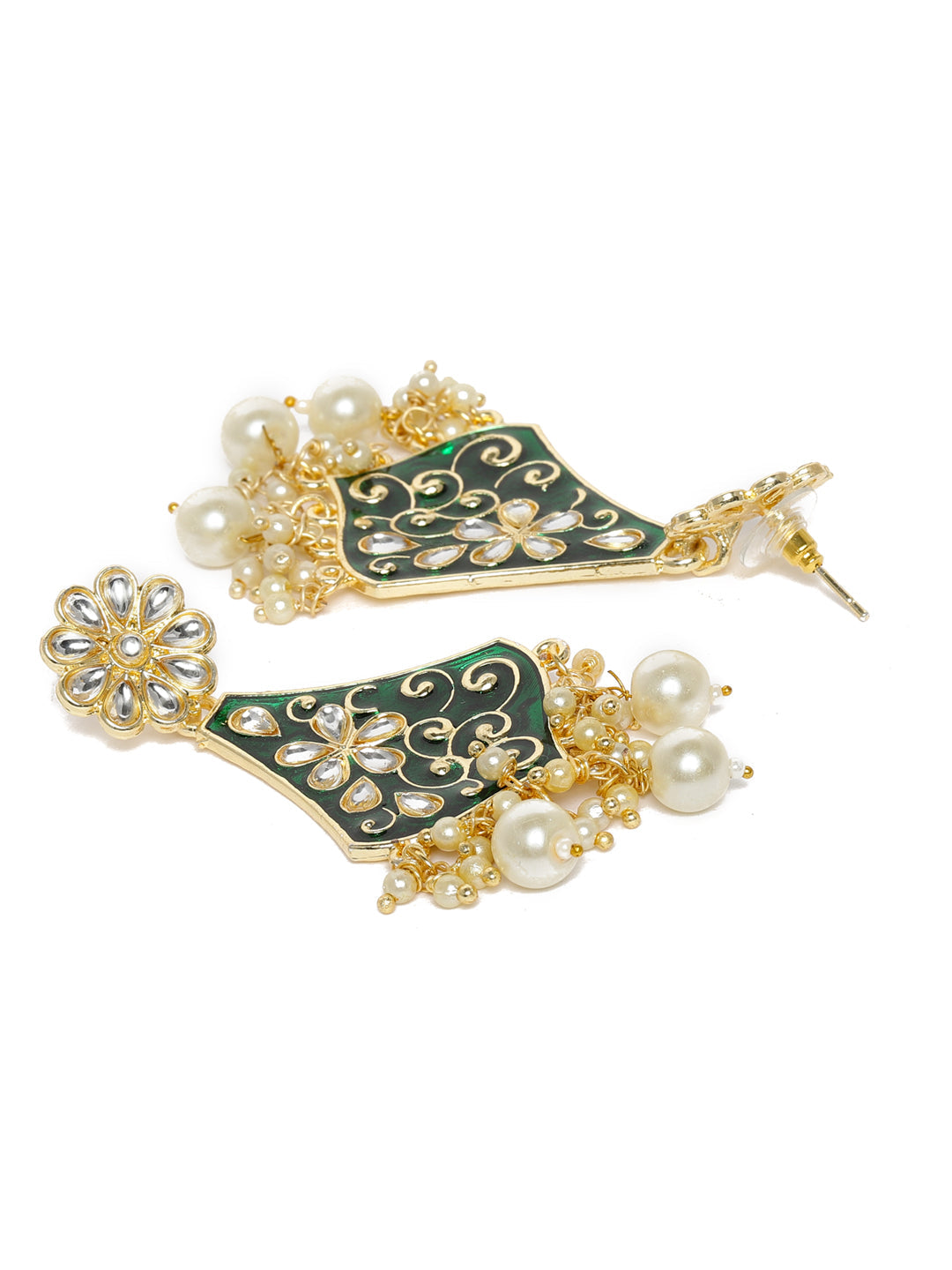 Gold-Plated & Green Classic Drop Earrings