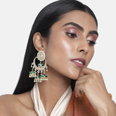 Gold-Plated & Green Dome Shaped Jhumkas