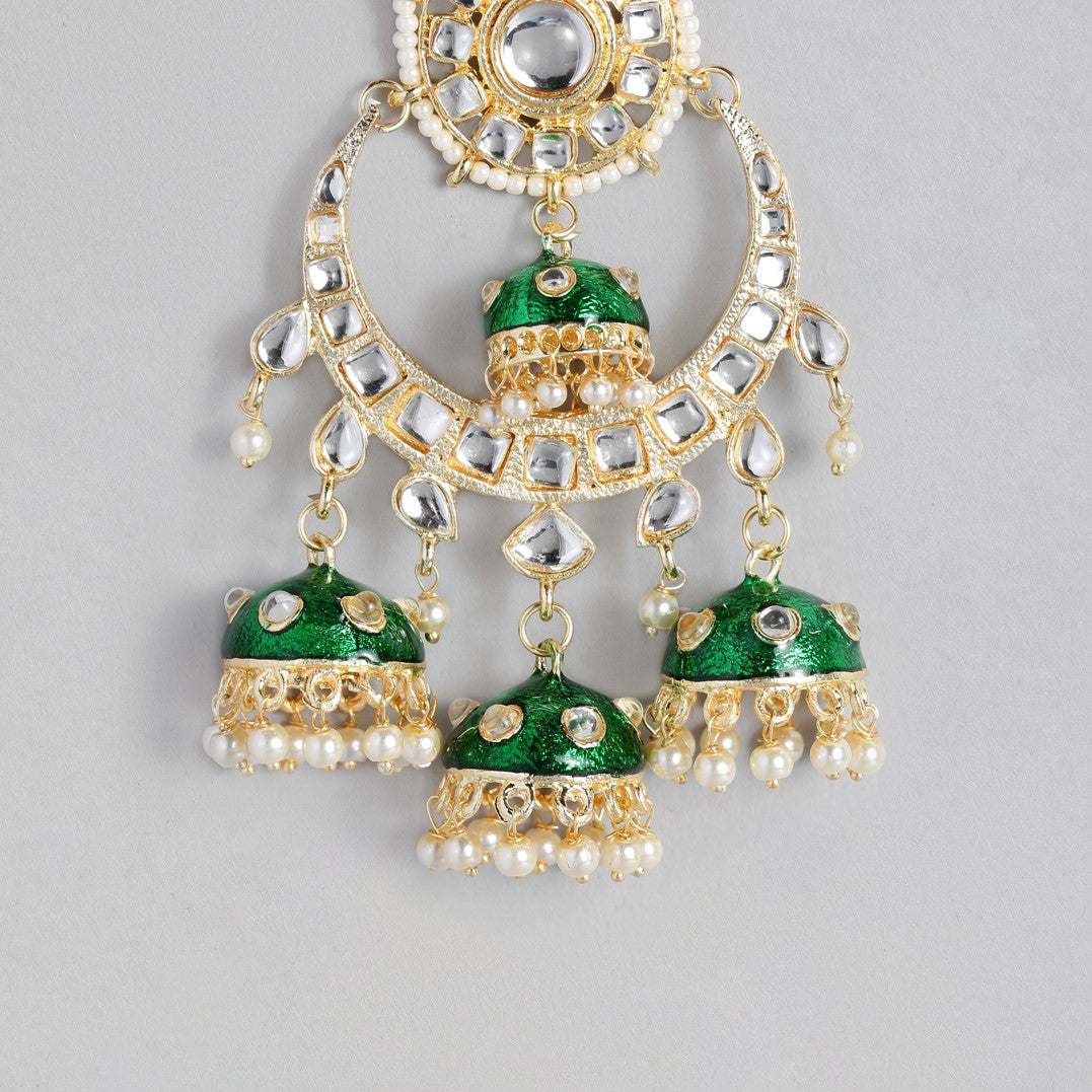 Gold-Plated & Green Dome Shaped Jhumkas