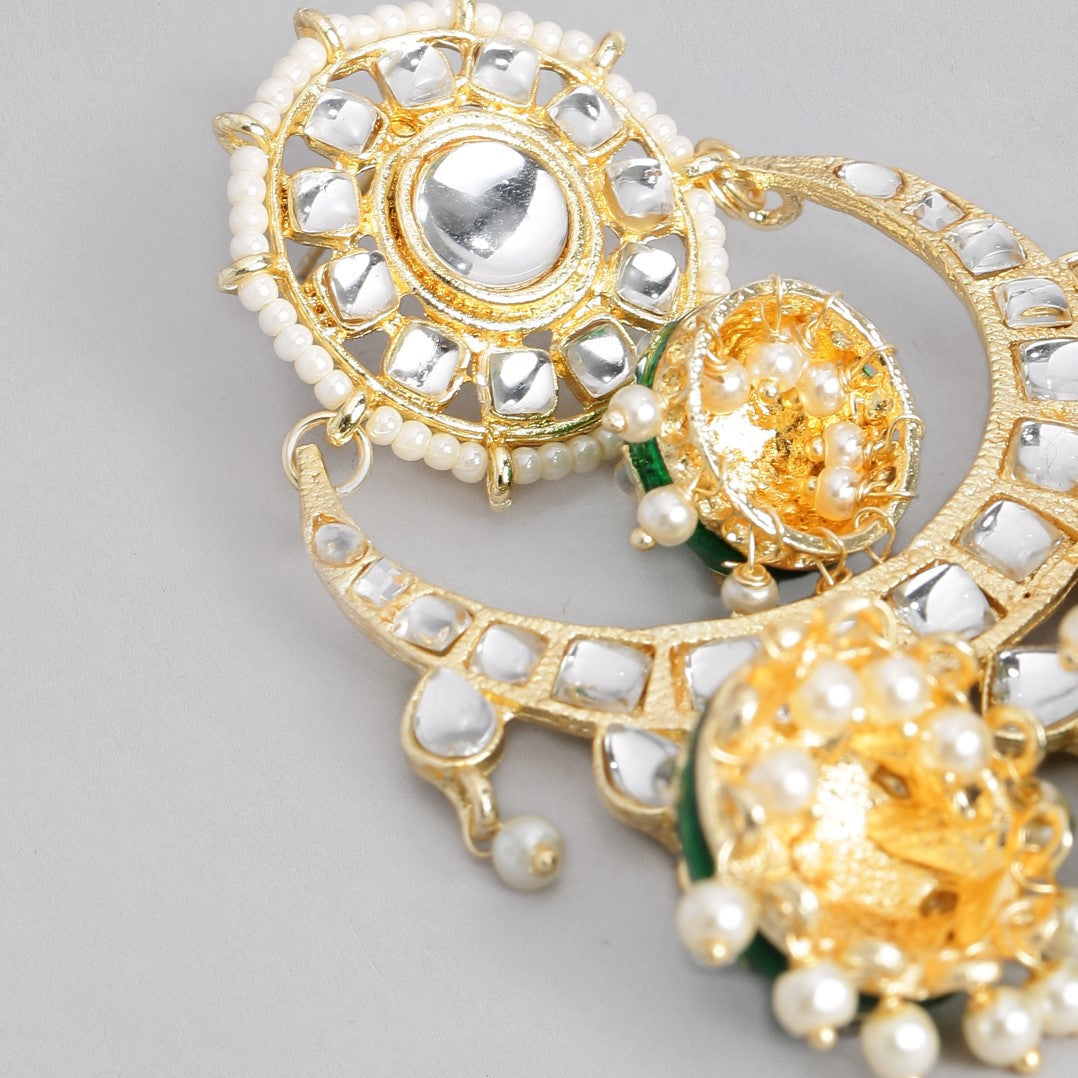 Gold-Plated & Green Dome Shaped Jhumkas