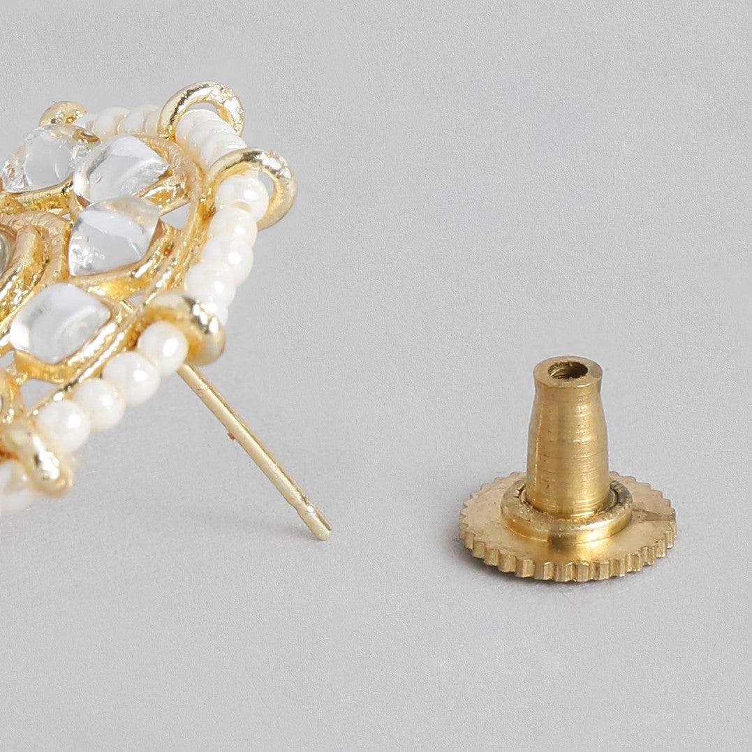 Gold-Plated & Green Dome Shaped Jhumkas