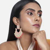 Pink Gold-Plated Handcrafted Kundan Studded Enamelled Chandbalis