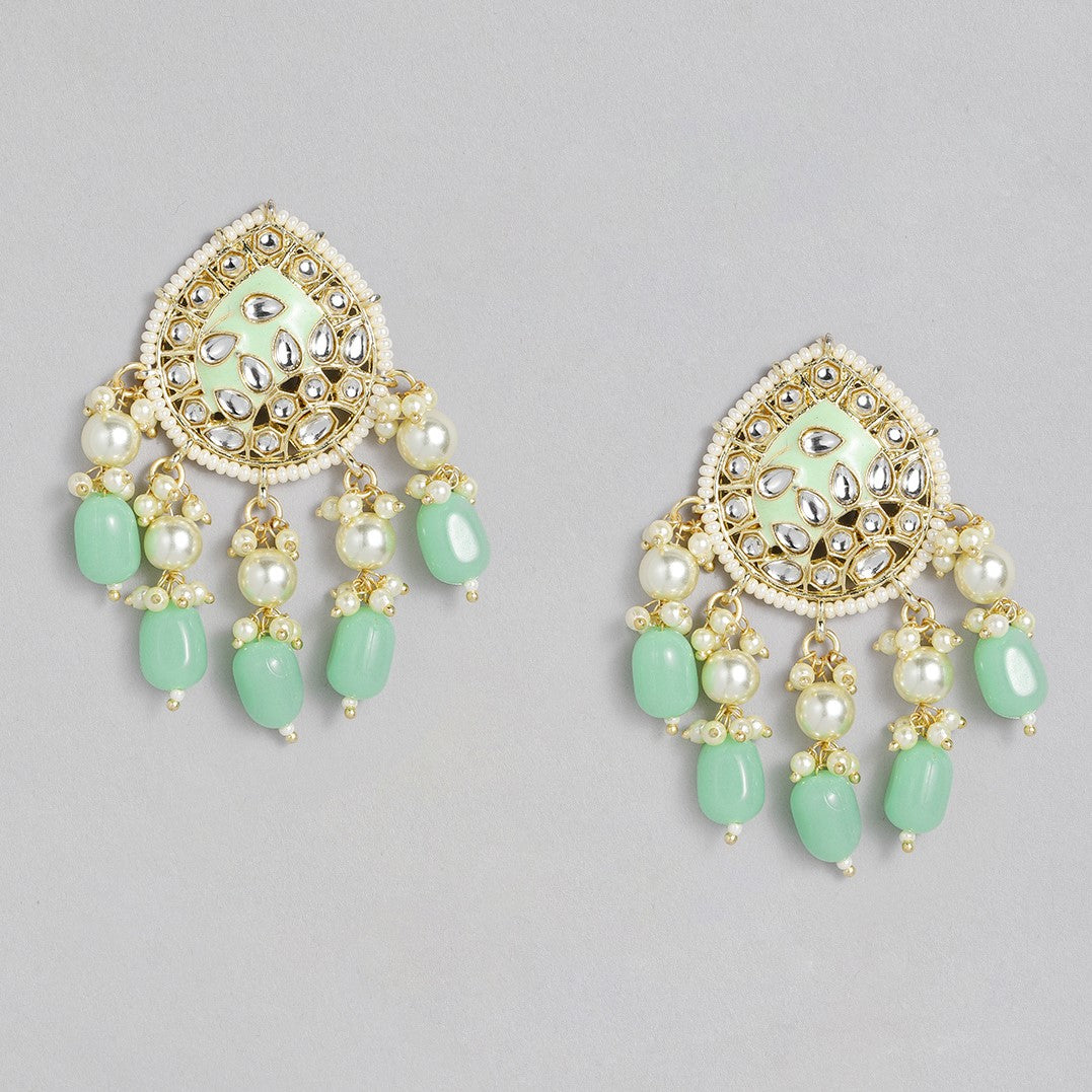 Gold-Plated & Green Classic Drop Earrings