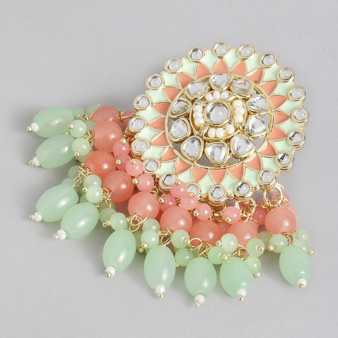 Peach-Coloured & Sea Green Circular Drop Earrings