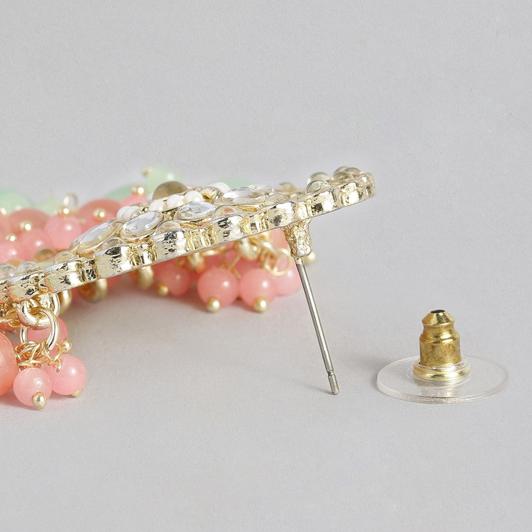 Peach-Coloured & Sea Green Circular Drop Earrings