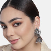 Silver-Toned Oxidized Dome Shaped Jhumkas Earrings