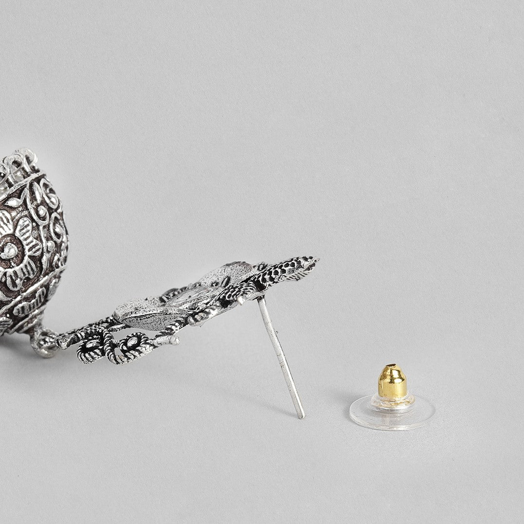 Silver-Toned Oxidized Dome Shaped Jhumkas Earrings