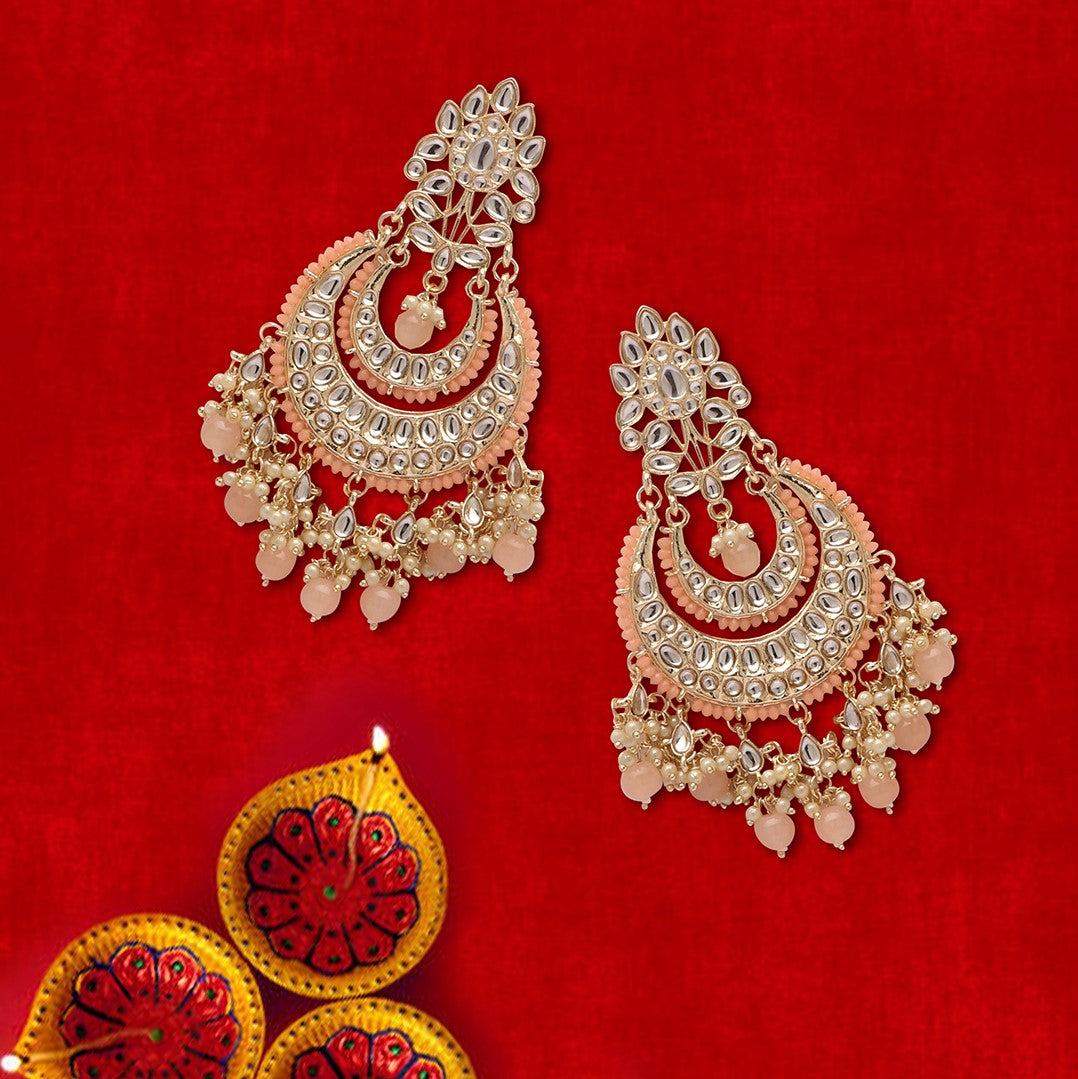 Peach-Coloured Classic Chandbalis Earrings