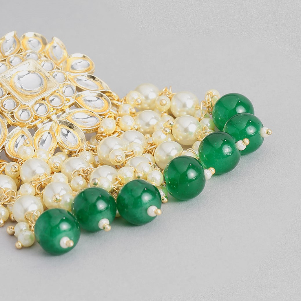 Laida Green & White Gold-Plated Handcrafted Kundan Embellished Jewellery Set