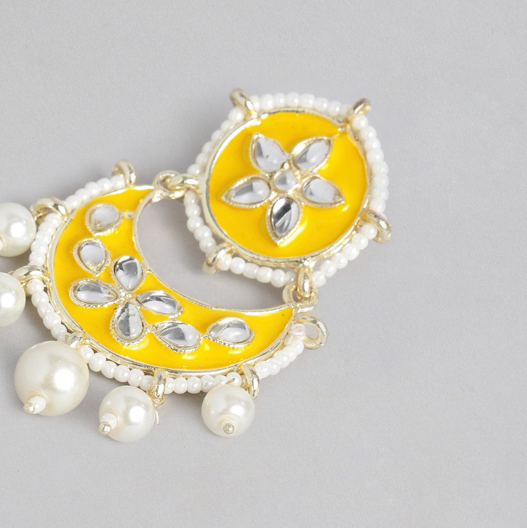 Set Of 2 Yellow & White Gold-Plated Handcrafted Embellished Enamel Earrings