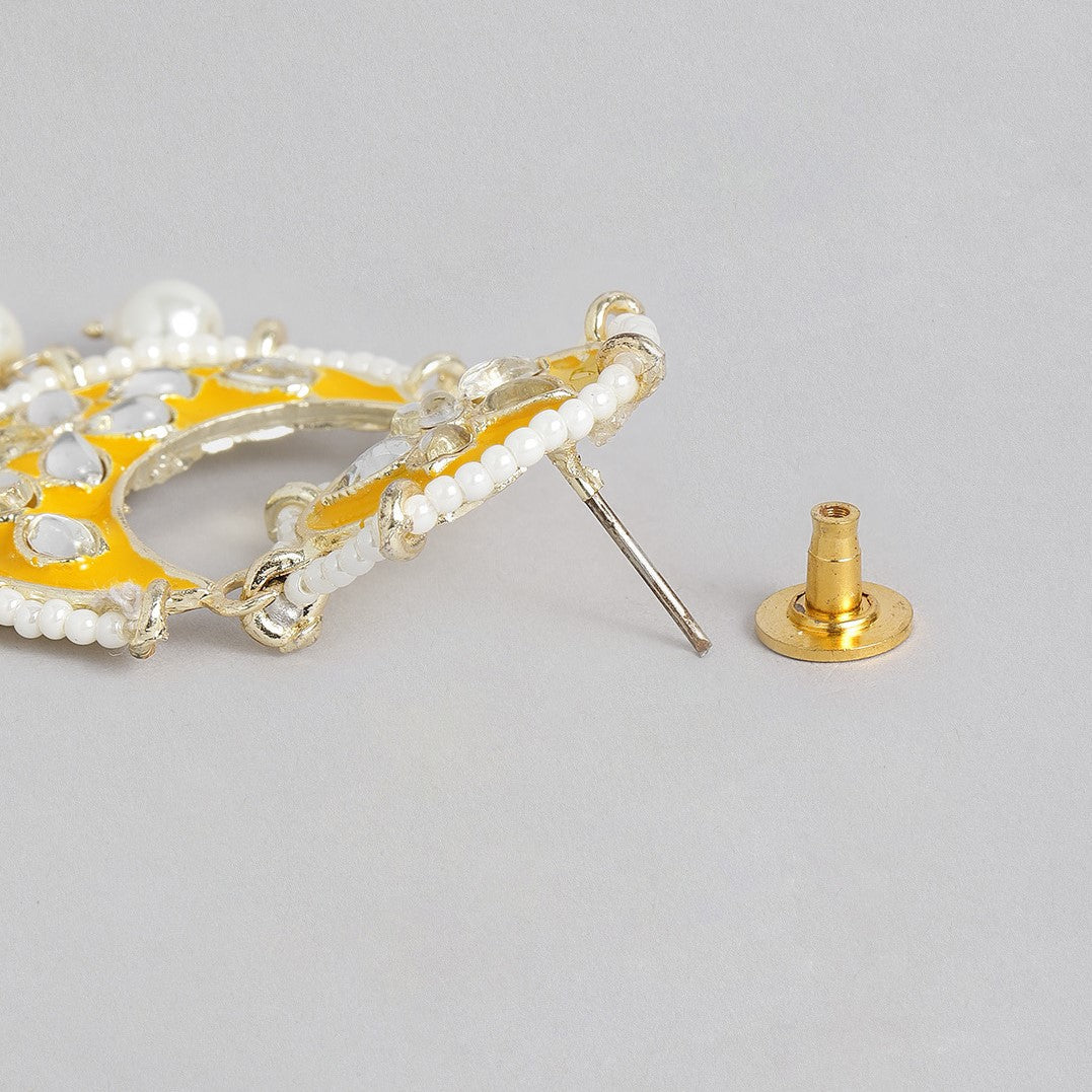 Set Of 2 Yellow & White Gold-Plated Handcrafted Embellished Enamel Earrings