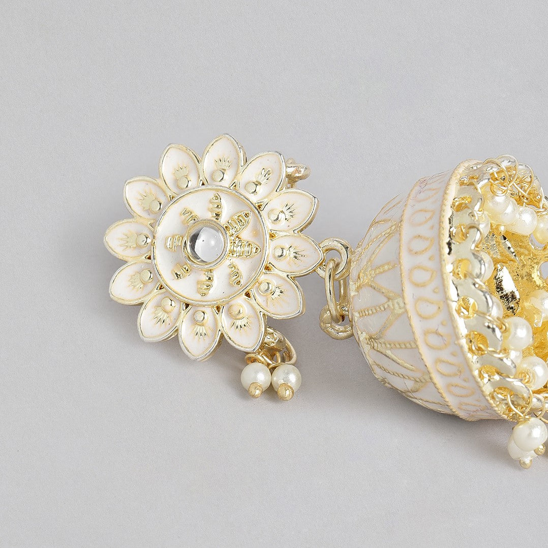 Set Of 2 Yellow & White Gold-Plated Handcrafted Embellished Enamel Earrings