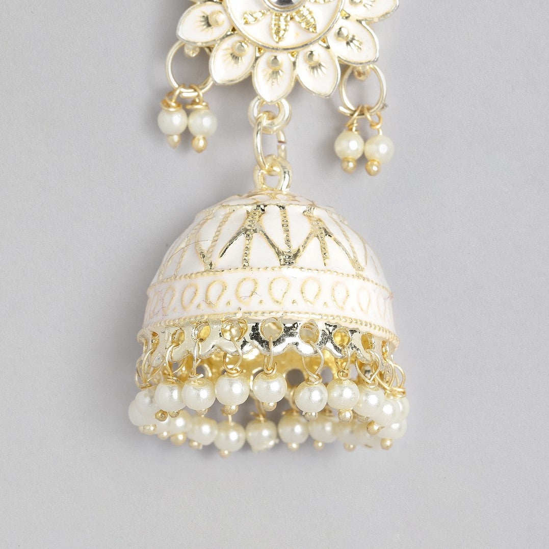 Set Of 2 Yellow & White Gold-Plated Handcrafted Embellished Enamel Earrings