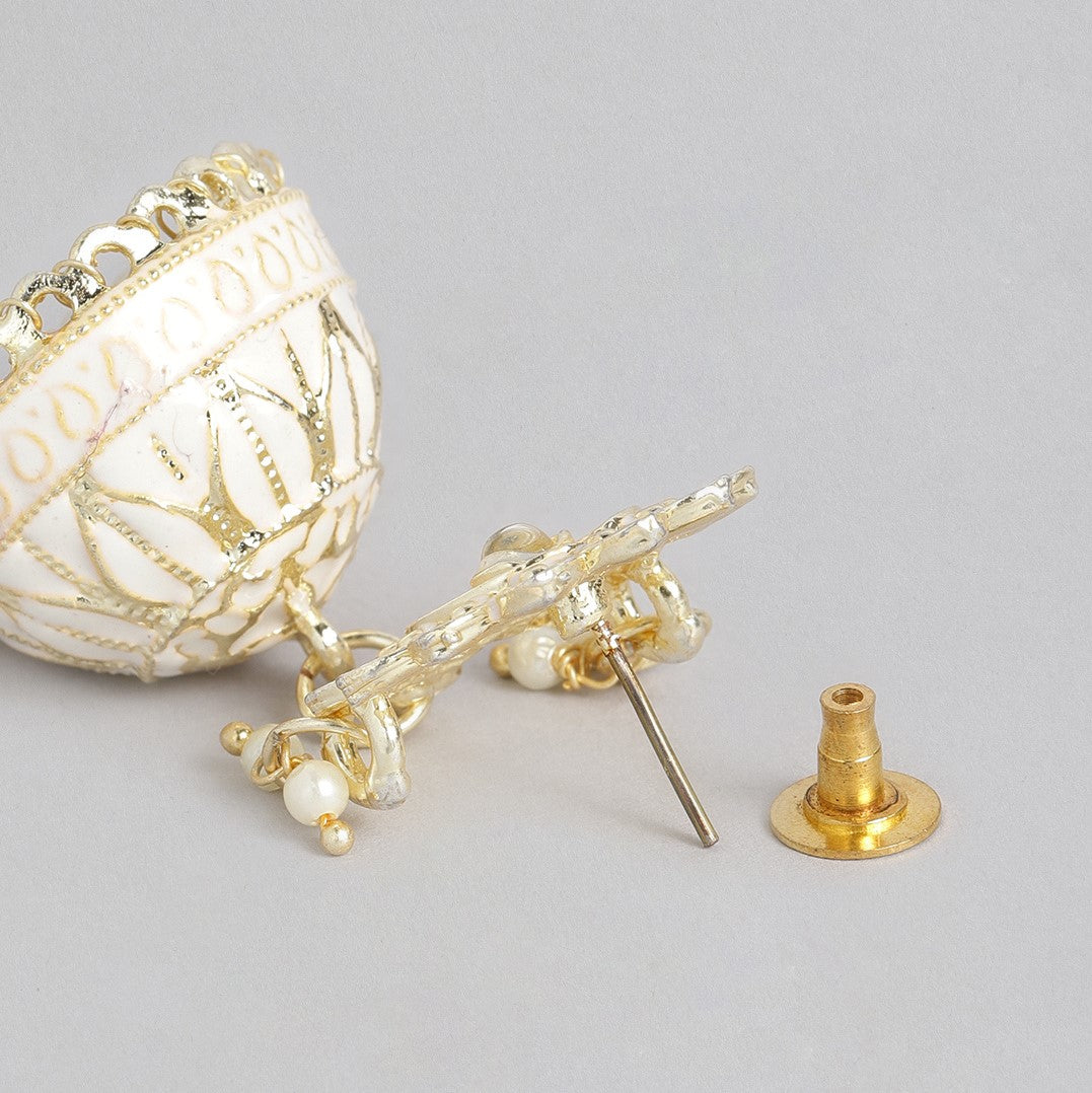 Set Of 2 Yellow & White Gold-Plated Handcrafted Embellished Enamel Earrings